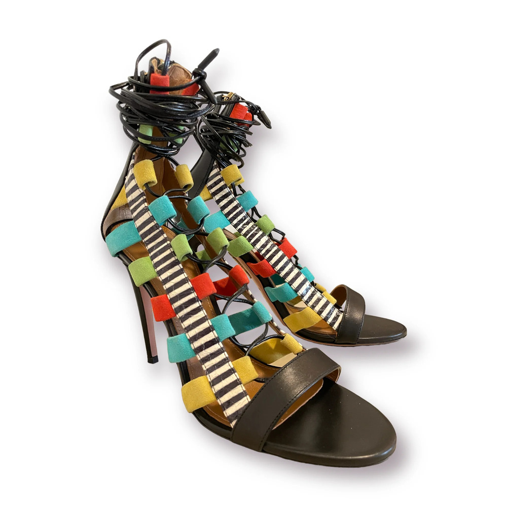 Aquazzura Black Leather Printed Pumps - Picture 8 of 11